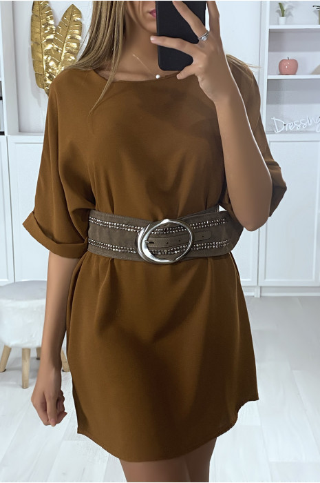 Ceinture en suédine gris clouté avec boucle ovale - 3