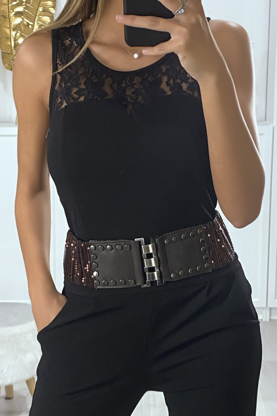 Glitter brown belt with studded buckle - 1
