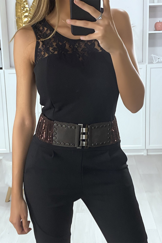 Glitter brown belt with studded buckle - 2