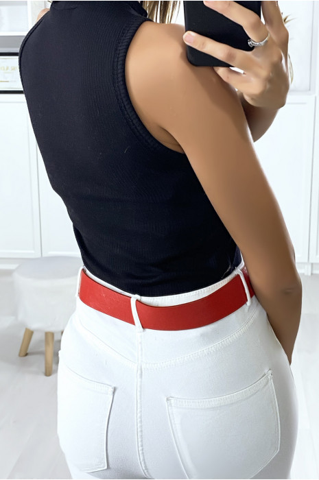 Ceinture rouge pour femme avec boucle rectangulaire et strass - 4