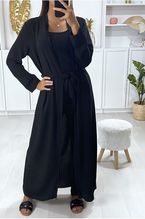 Ensemble long gilet avec ceinture et pantalon palazzo noir - 4