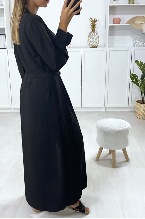 Ensemble long gilet avec ceinture et pantalon palazzo noir - 5