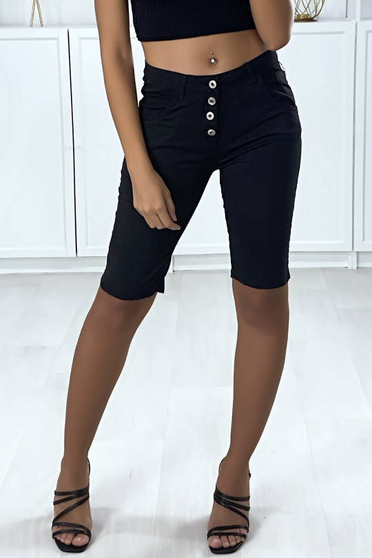Black shorts with pockets and buttoned front - 2