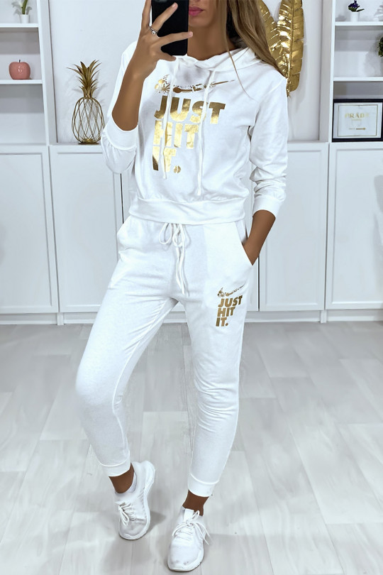 EnJJmble jogging suit with hood and pockets in white with writing and drawing derived from the golden brand - 2