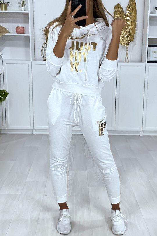 EnJJmble jogging suit with hood and pockets in white with writing and drawing derived from the golden brand - 3