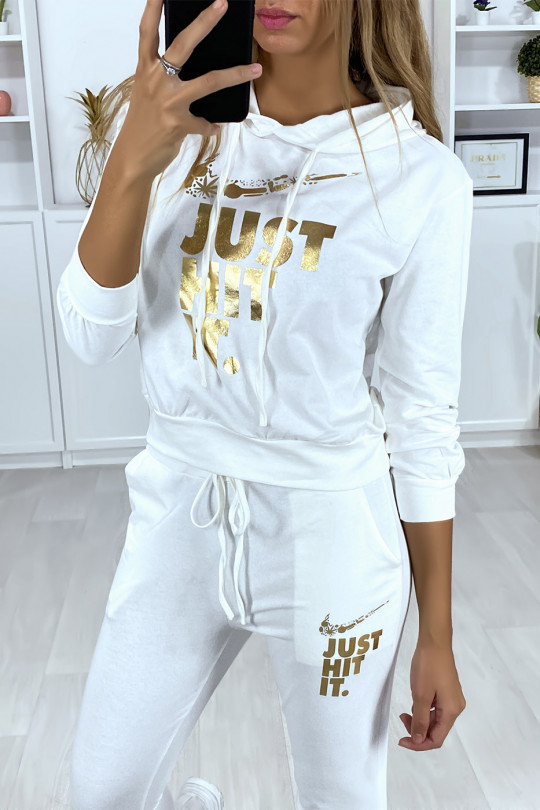 EnJJmble jogging suit with hood and pockets in white with writing and drawing derived from the golden brand - 4