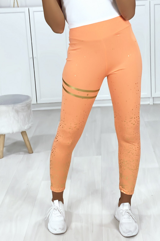 Legging orange avec bandes et taches gold - 1