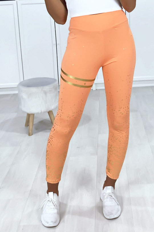 Oranje legging met gouden banden en stippen - 3
