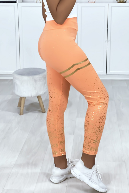 Orange leggings with gold bands and spots - 4