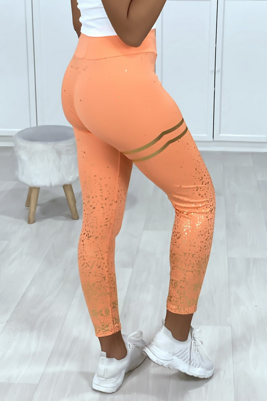 Legging orange avec bandes et taches gold - 5