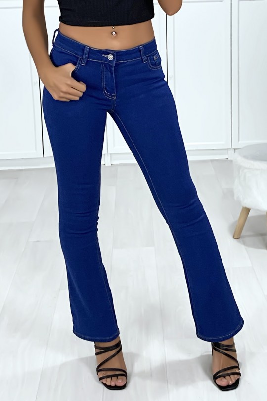 Jeans bleu brute patte d'eph avec 5 poches - 1