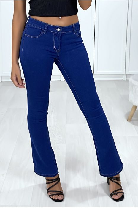 Jeans bleu brute patte d'eph avec 5 poches - 3