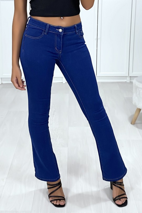 Jeans bleu brute patte d'eph avec 5 poches - 3