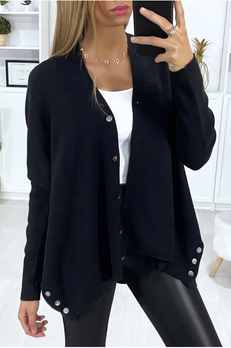 Gilet over size noir boutonné devant et sur les côtés - 2