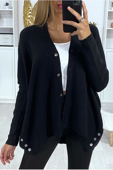 Gilet over size noir boutonné devant et sur les côtés - 4