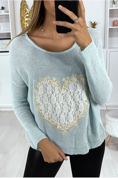 PuTT turquoise avec motif coeur en dentelle et broderie - 2