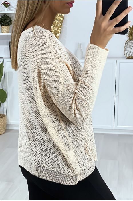 Pink sweater with heart motif in lace and embroidery - 3