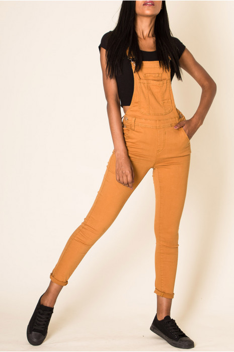 Salopette en jeans slim moutarde retroussé aux chevilles - 2