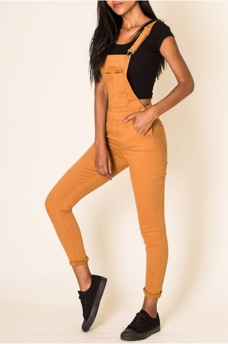 Salopette en jeans slim moutarde retroussé aux chevilles - 3