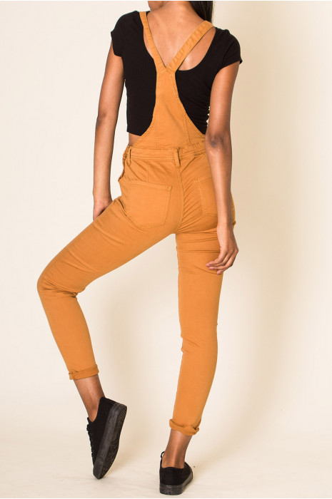 Salopette en jeans slim moutarde retroussé aux chevilles - 4