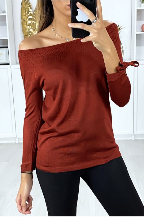 Leger pull col bateaux avec attache aux manches - 1