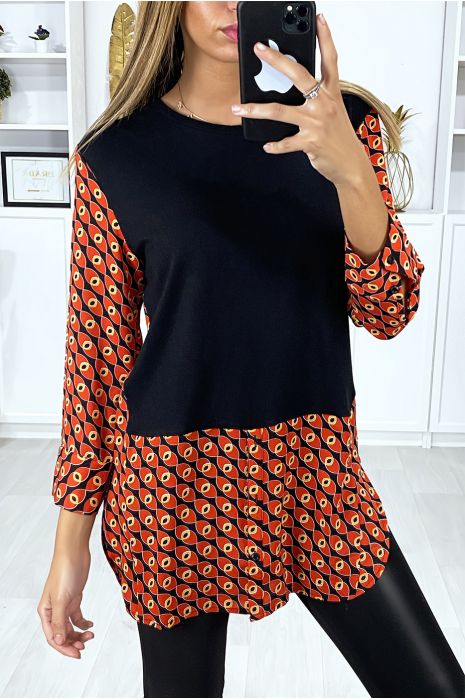 Black tunic dress shirt collar with pretty pattern - 1