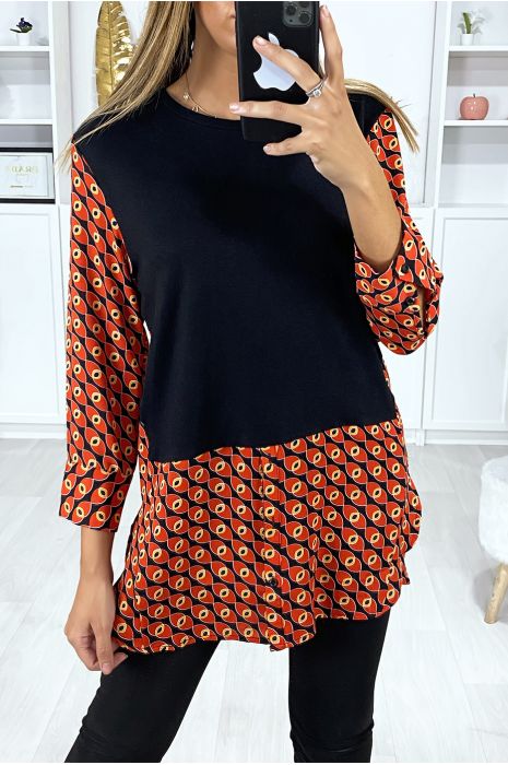 Black tunic dress shirt collar with pretty pattern - 2