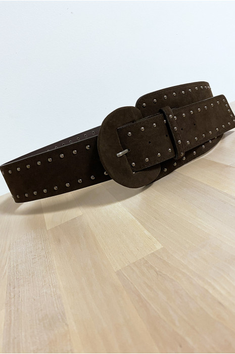 Ceinture marron en suédine clouté sur toute la longueur - 2
