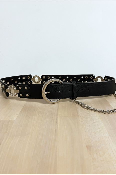 Black belt with rhinestones and accessory - 1