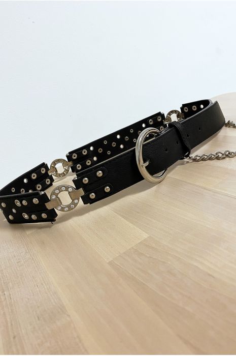 Zwarte riem met strass steentjes en accessoire - 2
