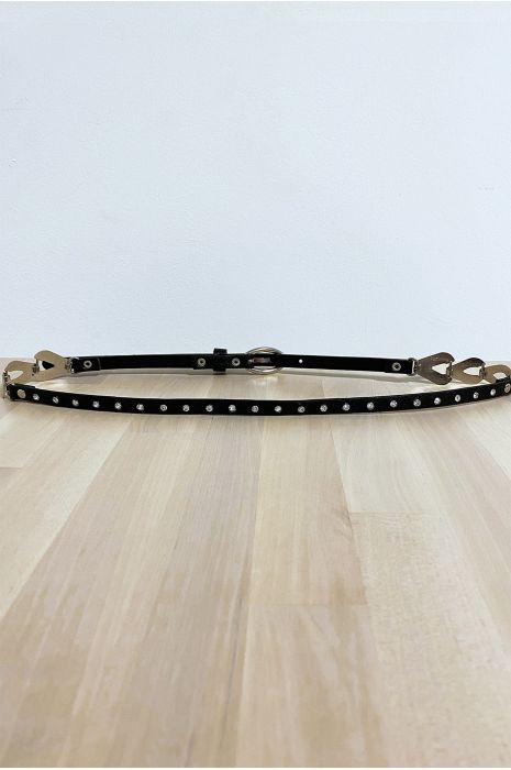 Thin black belt with accessory and rhinestones - 3