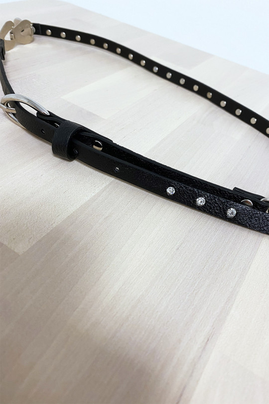 Thin black belt with accessory and rhinestones - 6