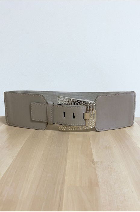 Ceinture grise avec boucle ornée de strass et élastique au dos - 1