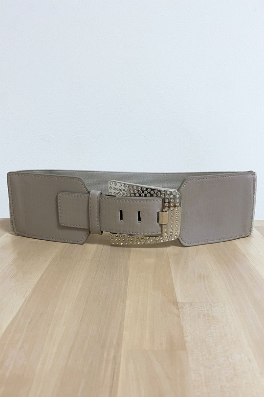 Gray belt with buckle decorated with rhinestones and elastic at the back - 1