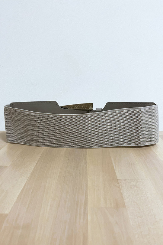 Gray belt with buckle decorated with rhinestones and elastic at the back - 3