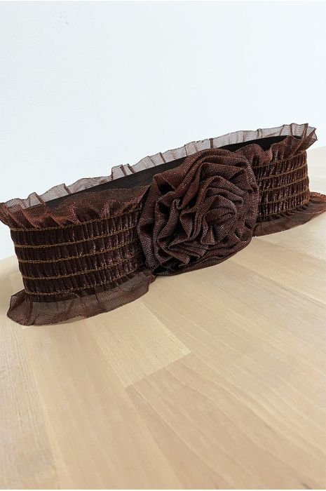 Avondriem van glanzend choco kant met elastiek - 2