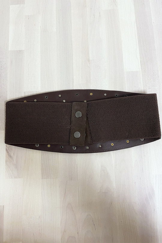 Chunky chocolate suede waist belt with elastic at the back - 3