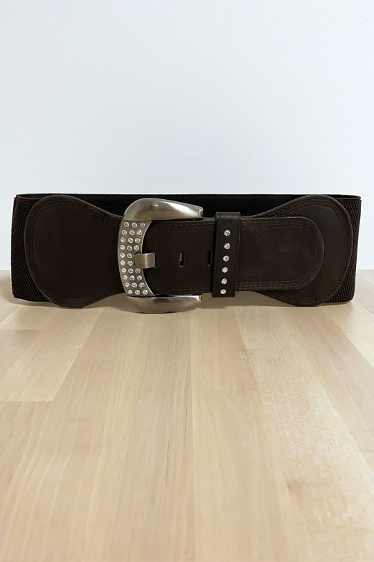 Big brown belt with rhinestones and elastic at the waist - 1