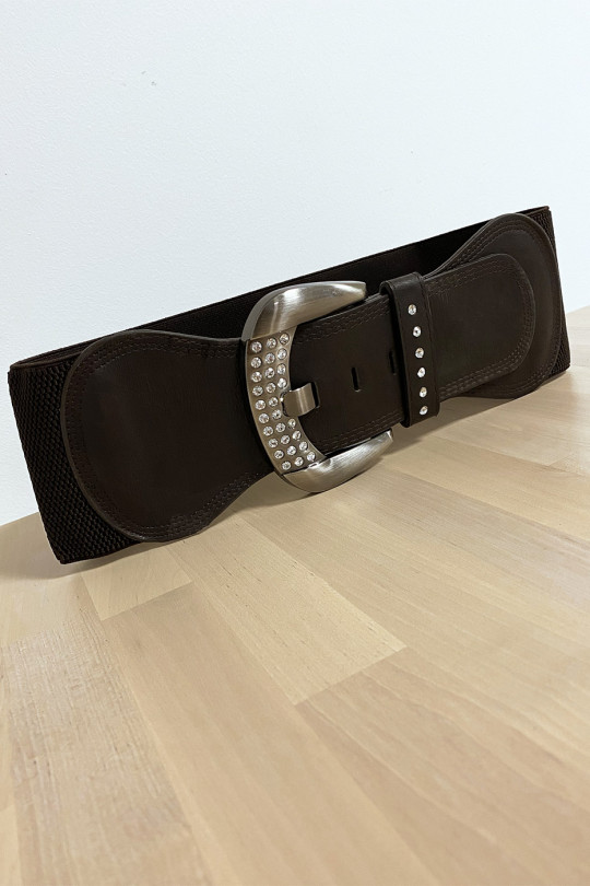 Big brown belt with rhinestones and elastic at the waist - 2