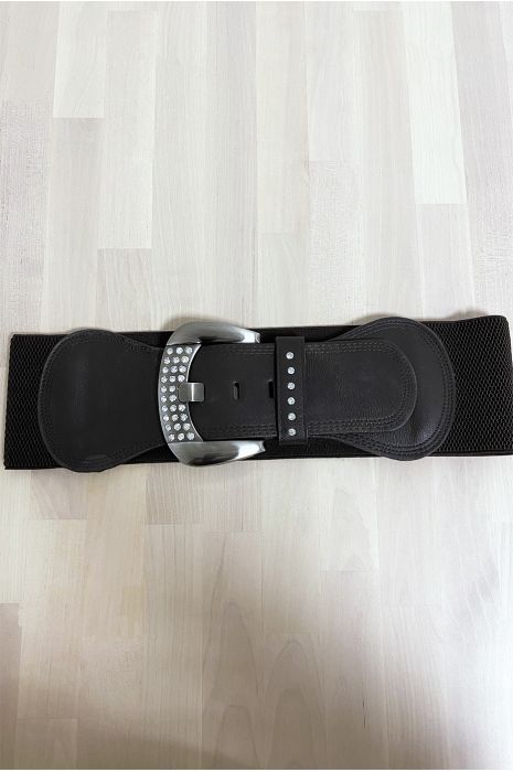 Big brown belt with rhinestones and elastic at the waist - 3