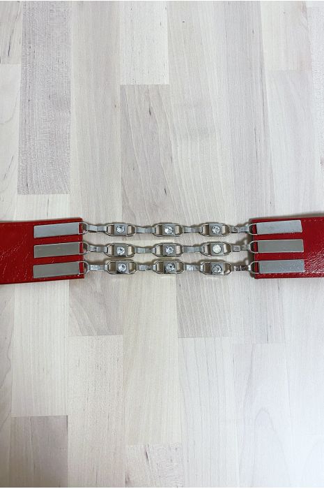 Red belt with accessories in circles and rhinestones - 2