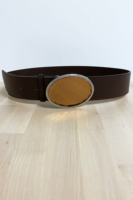 Brown belt with mirror buckle - 1