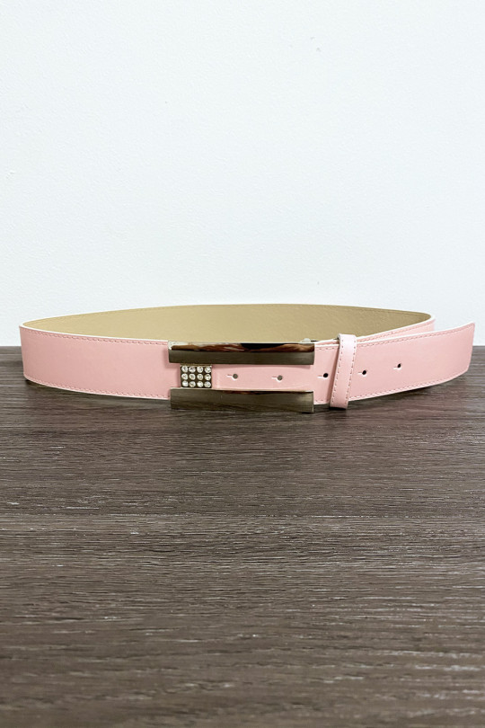Pink belt with rectangular buckle and rhinestones - 1