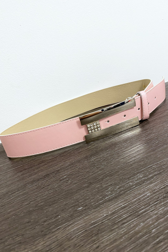 Pink belt with rectangular buckle and rhinestones - 2
