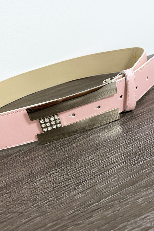 Pink belt with rectangular buckle and rhinestones - 3
