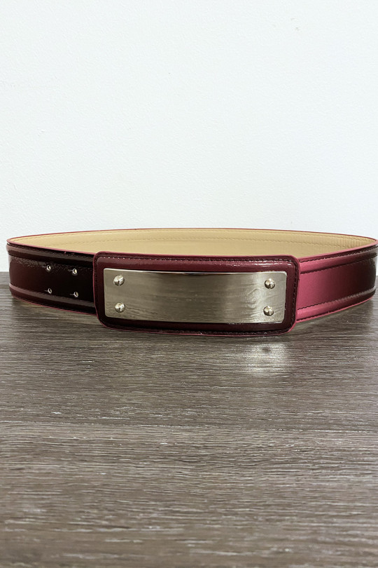 Burgundy belt with long rectangular buckle - 1