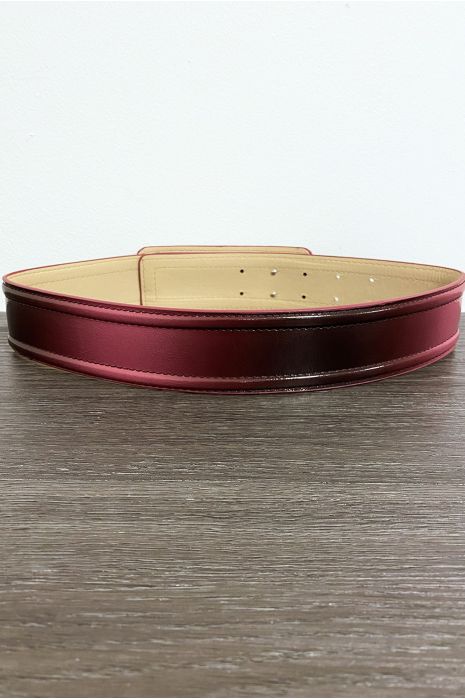 Burgundy belt with long rectangular buckle - 3