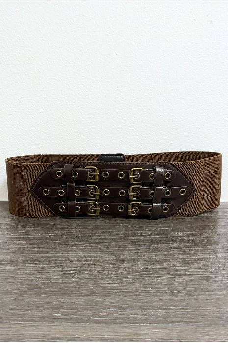 Ceinture marron avec 3 anneaux et élastique à la tailles - 4