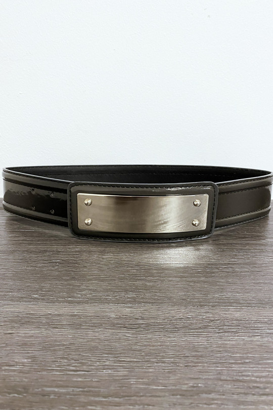 Black belt with long rectangular buckle - 1