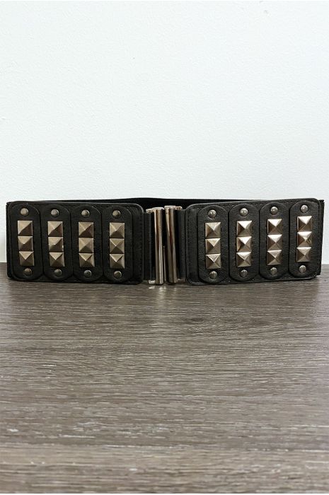 Ceinture noir clouté à l'avant et élastique à la taille - 1